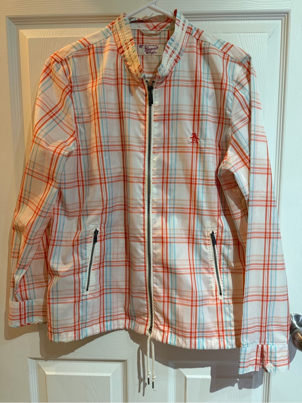 Original Penguin Women’s Cream & Orange Plaid Lightweight Jacket